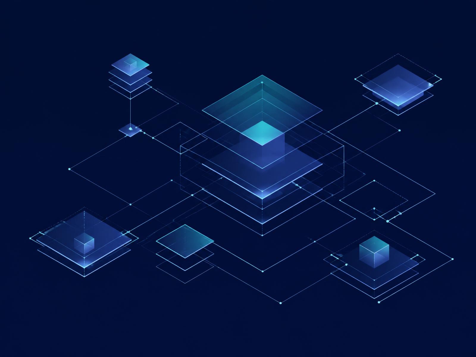 Abstract isometric illustration of connected system layers